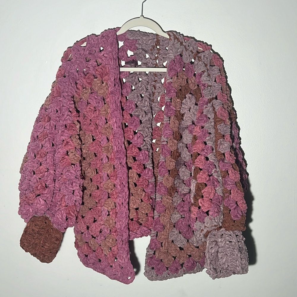 Chunky Knit Pink, mauve, rose, brown cardigan